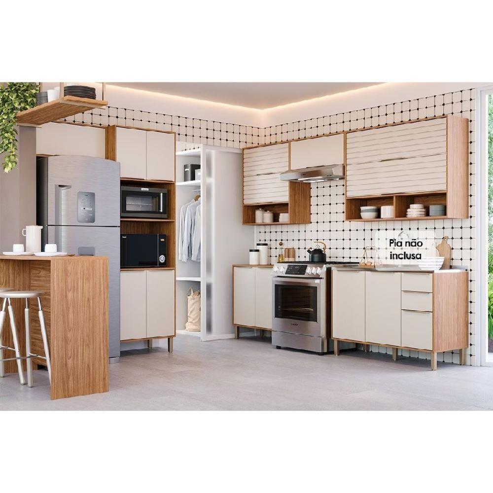 Cozinha Modulada Completa Esplêndida 7 Peças 4 Aéreos + 2 Balcões + 1 Torre Quente C7p183 Freijó Off White - 1