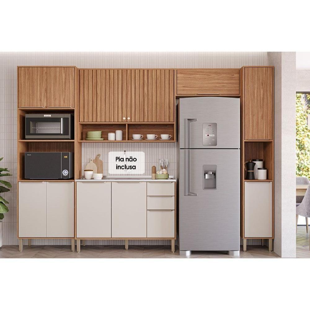 Cozinha Modulada Completa Divina 5 Peças 2 Aéreos + 1 Balcão + 1 Paneleiro + 1 Torre Quente C5p185 Freijó Off White - 1