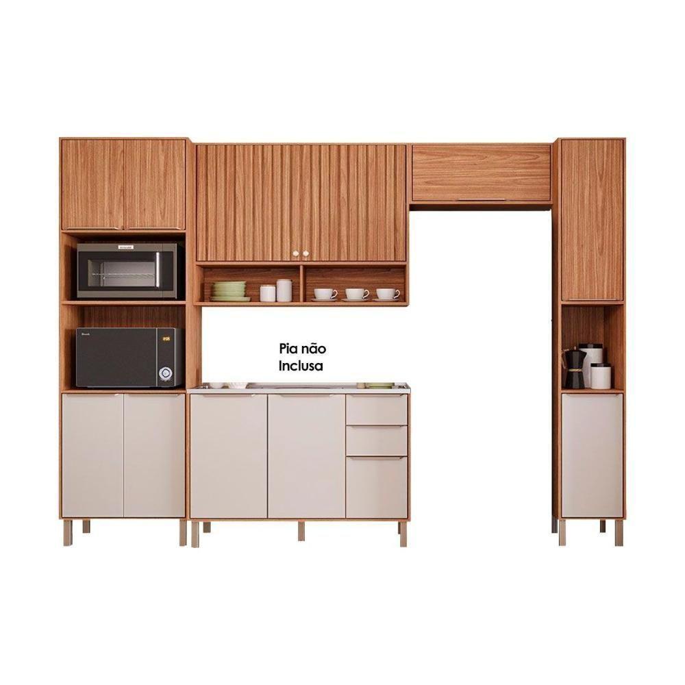 Cozinha Modulada Completa Divina 5 Peças 2 Aéreos + 1 Balcão + 1 Paneleiro + 1 Torre Quente C5p185 Freijó Off White - 4