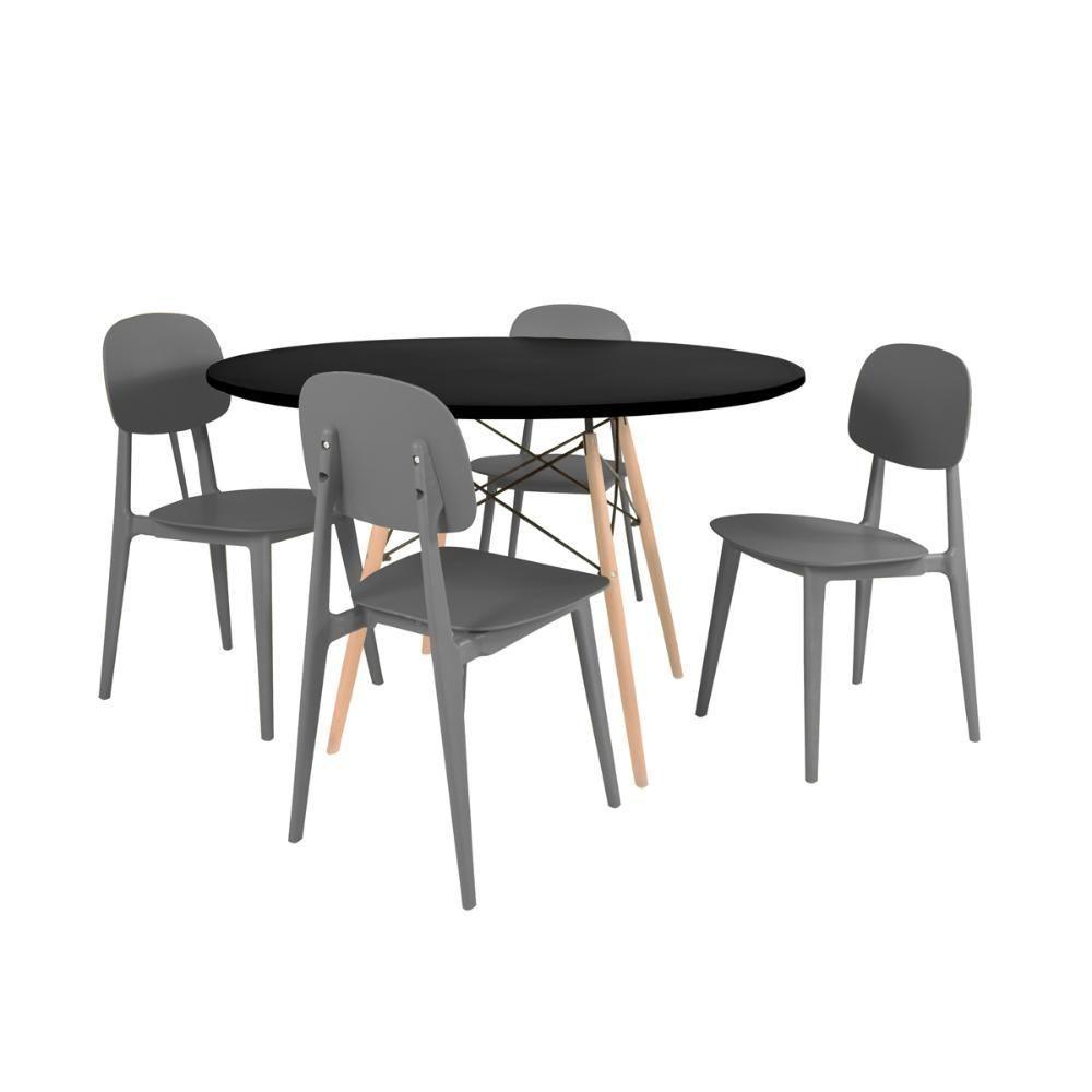 Conjunto Mesa De Jantar Redonda Eiffel Preta 100cm Com 4 Cadeiras Itália - Cinza - 1