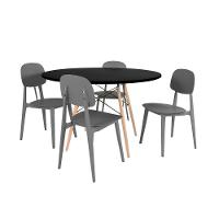 Conjunto Mesa De Jantar Redonda Eiffel Preta 100cm Com 4 Cadeiras Itália - Cinza - 1
