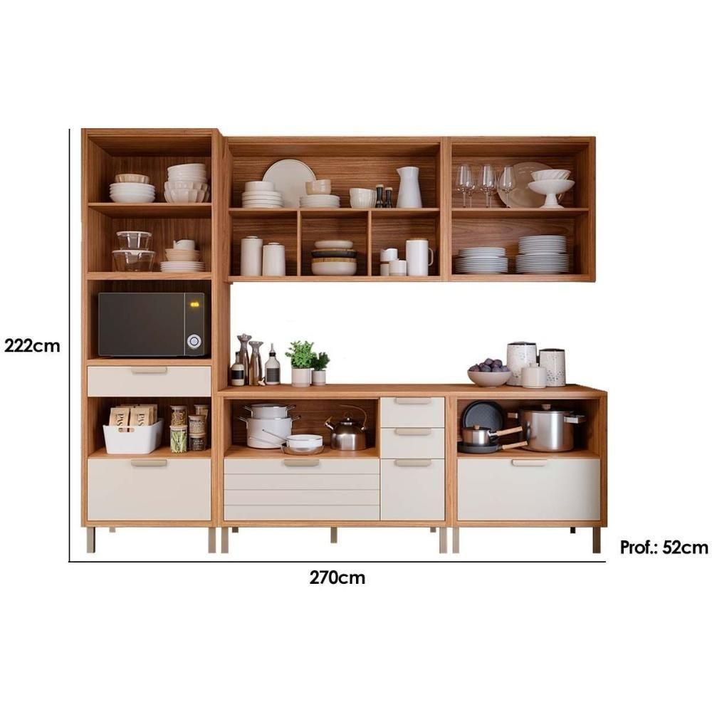 Cozinha Modulada Completa Eloise 5 Peças 2 Aéreos + 2 Balcões + 1 Paneleiro Cz024 Freijó Off White - 3