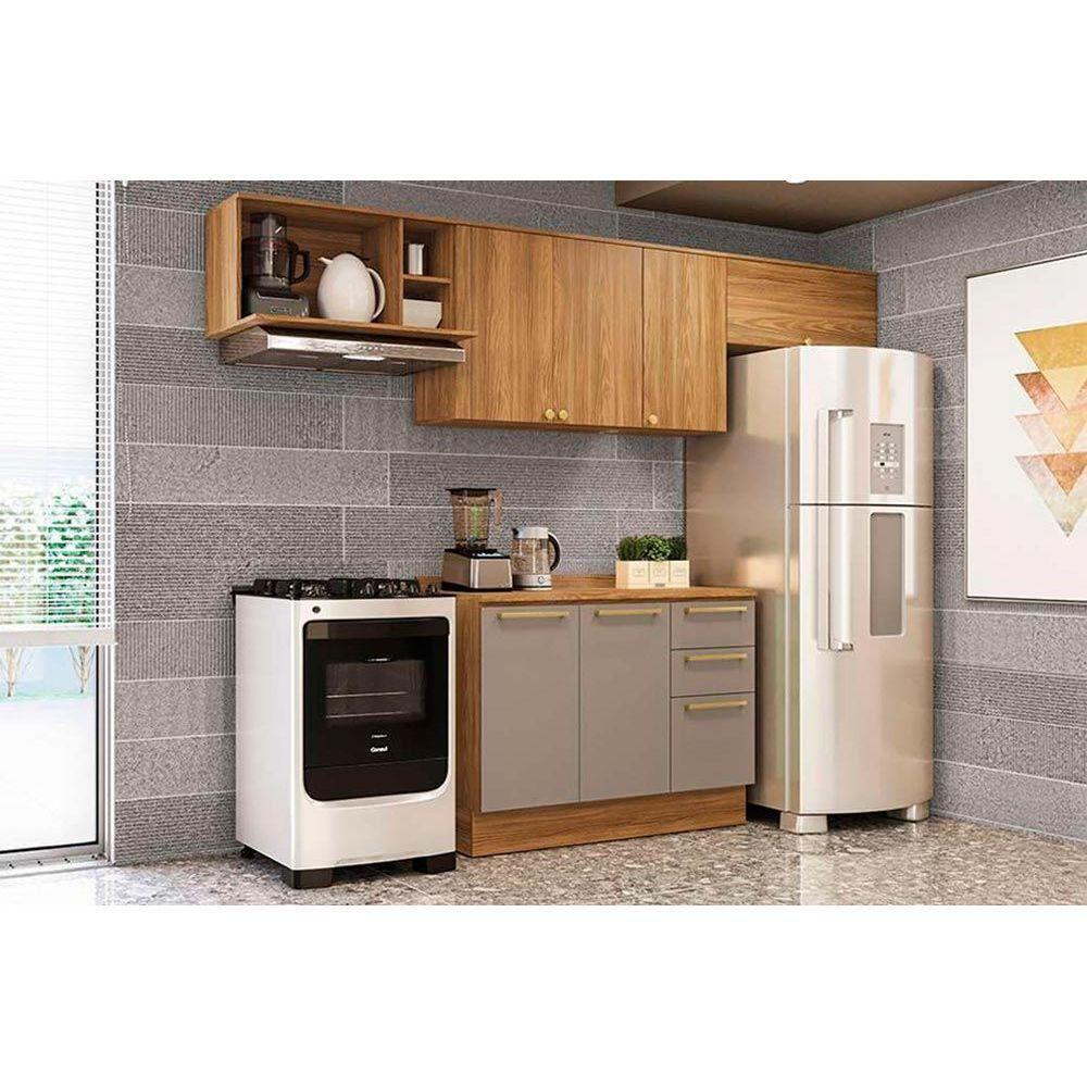 Cozinha Modulada Completa Botanic 5 Peças 3 Aéreos + 1 Balcão + 1 Complemento M662 Nogueira Fendi - 1