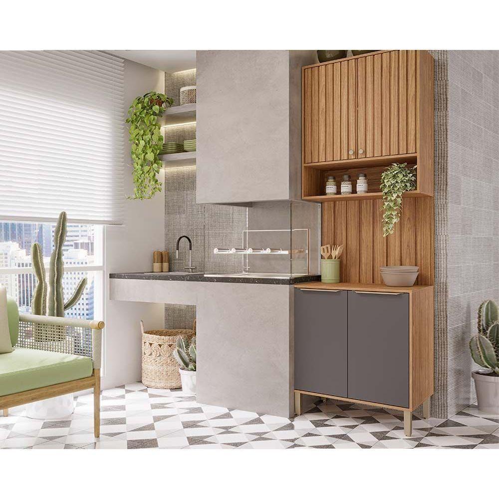 Cozinha Modulada Completa Divina 3 Peças 1 Aéreo + 1 Balcão + Complemento Cz006 Freijó Titanium - 1