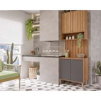 Cozinha Modulada Completa Divina 3 Peças 1 Aéreo + 1 Balcão + Complemento Cz006 Freijó Titanium - 1