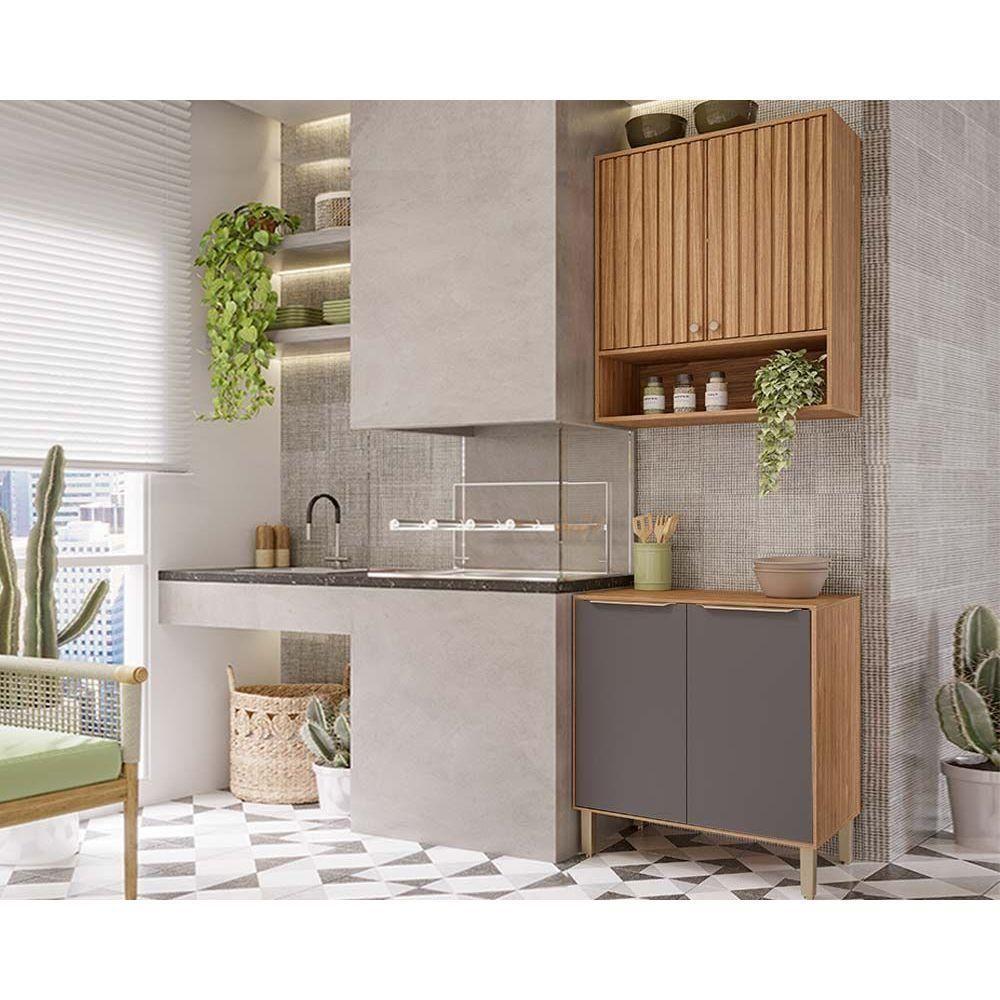 Cozinha Modulada Completa Divina 2 Peças 1 Aéreo + 1 Balcão Cz007 Freijó Titanium - 1