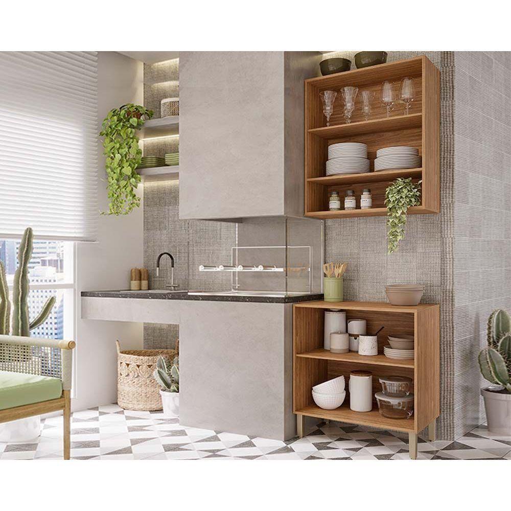 Cozinha Modulada Completa Divina 2 Peças 1 Aéreo + 1 Balcão Cz007 Freijó Titanium - 3