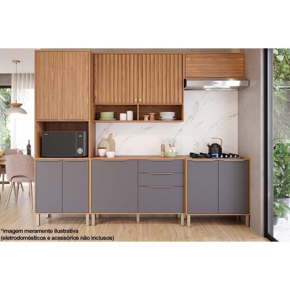 Cozinha Modulada Completa Divina 5 Peças 2 Aéreos + 2 Balcões + 1 Paneleiro Cz002 Freijó Titanium - 1