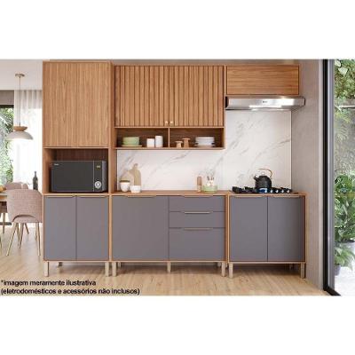 Cozinha Modulada Completa Divina 5 Peças 2 Aéreos + 2 Balcões + 1 Paneleiro Cz002 Freijó Titanium