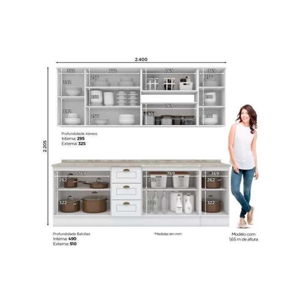 Cozinha Modulada Completa Americana 10 Peças 4aéreos+3balcões+3complementos C5p31 Branco - 3