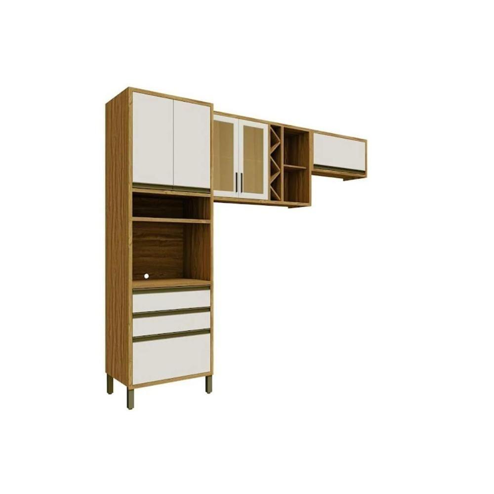 Cozinha Modulada Completa Tempranillo 3 Peças 2aéreos+ 1 Paneleiro C3p82 Amendoa Off White Ronipa - 5