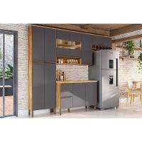 Cozinha Modulada Completa Nápoli Prime 4 Peças 2 Aéreos + 1 Balcão + 1 Paneleiro C4p01 Amendoa Grafite Ronipa - 1