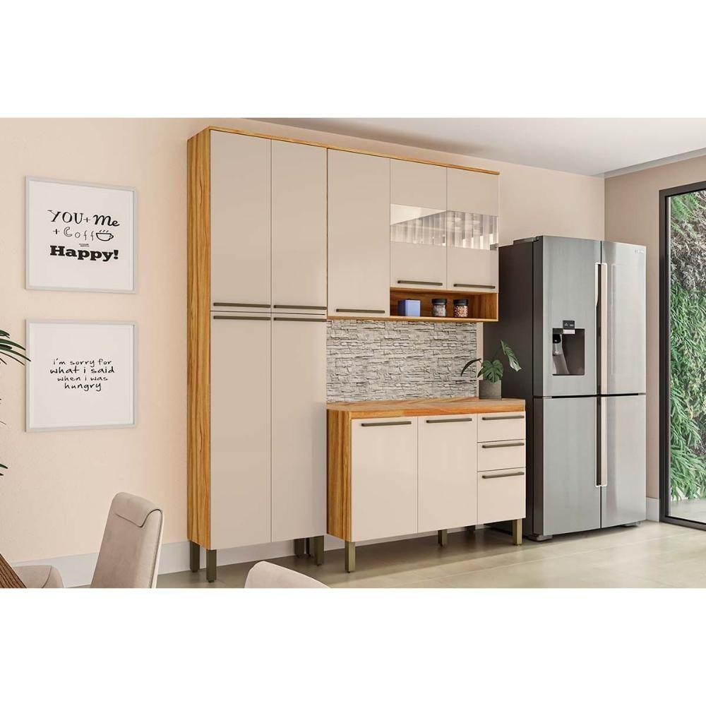 Cozinha Modulada Completa Nápoli Prime 3 Peças 1 Aéreo + Balcão + 1 Paneleiro C3p02 Amendoa Off White Ronipa - 1