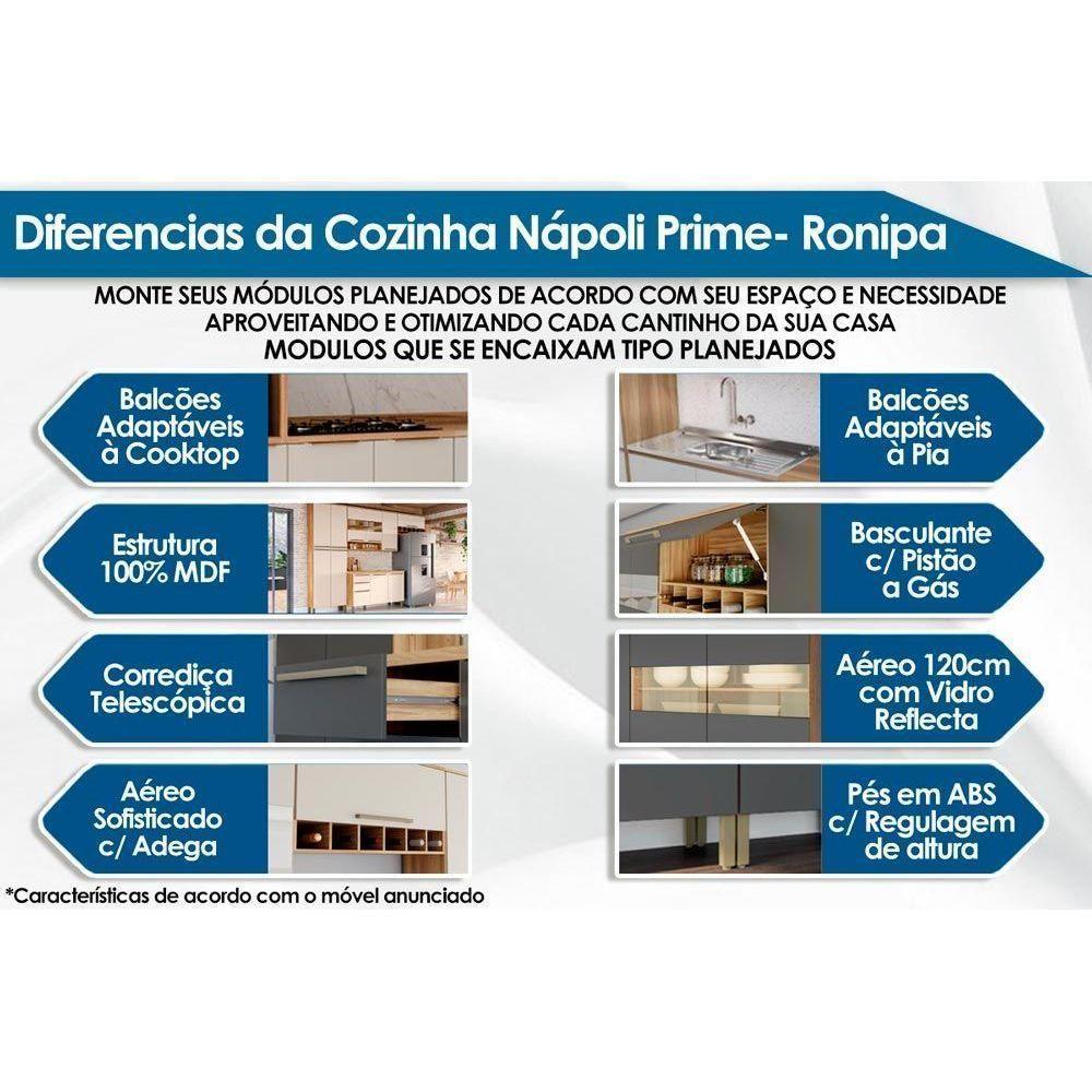 Cozinha Modulada Completa Nápoli Prime 3 Peças 1 Aéreo + Balcão + 1 Paneleiro C3p02 Amendoa Off White Ronipa - 2
