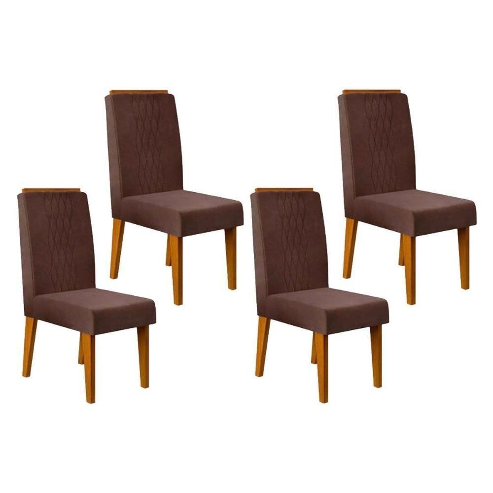 Cadeira De Cozinha Lia Kit 4 Un Cedro Suede Moca - 1