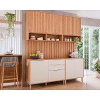 Cozinha Modulada Completa Divina 6 Peças 2 Aéreos + 2 Balcões + 2 Complementos Cz009 Freijó Off White - 1