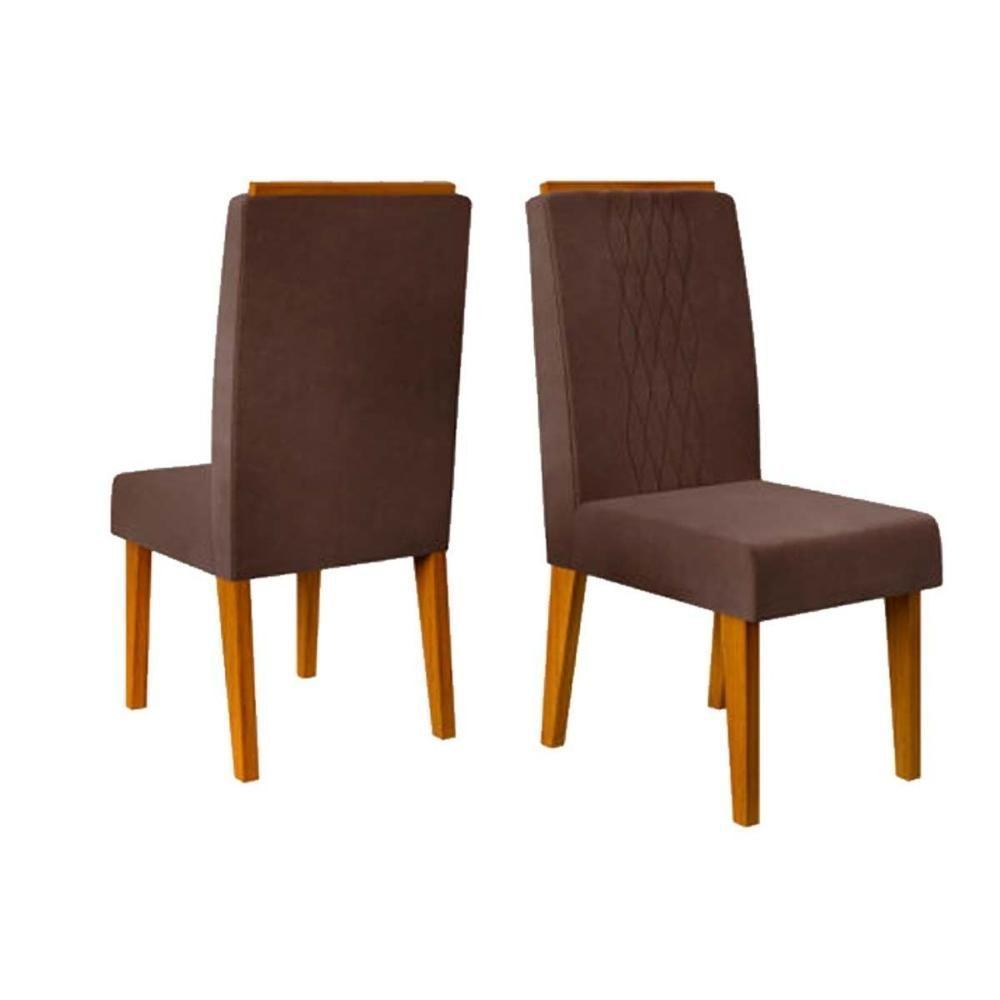 Cadeira De Cozinha Lia Kit 2 Un Cedro Suede Moca Marrom - 1