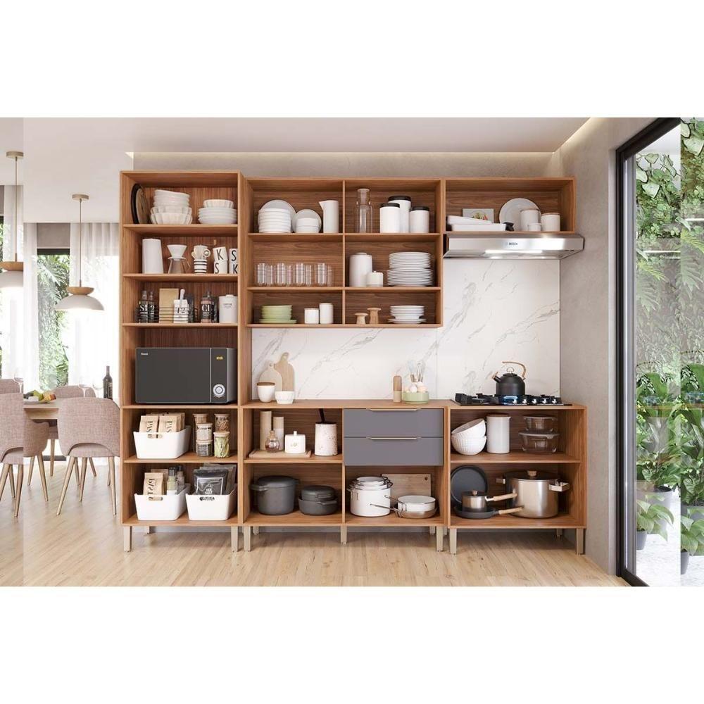 Cozinha Modulada Completa Divina 5 Peças 2 Aéreos + 2 Balcões + 1 Paneleiro Cz002 Freijó Off White - 3