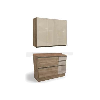 Cozinha Modulada Completa Maxxi 3 Peças 1 Aéreo + 1 Balcão + Complemento C3p13 Nogal