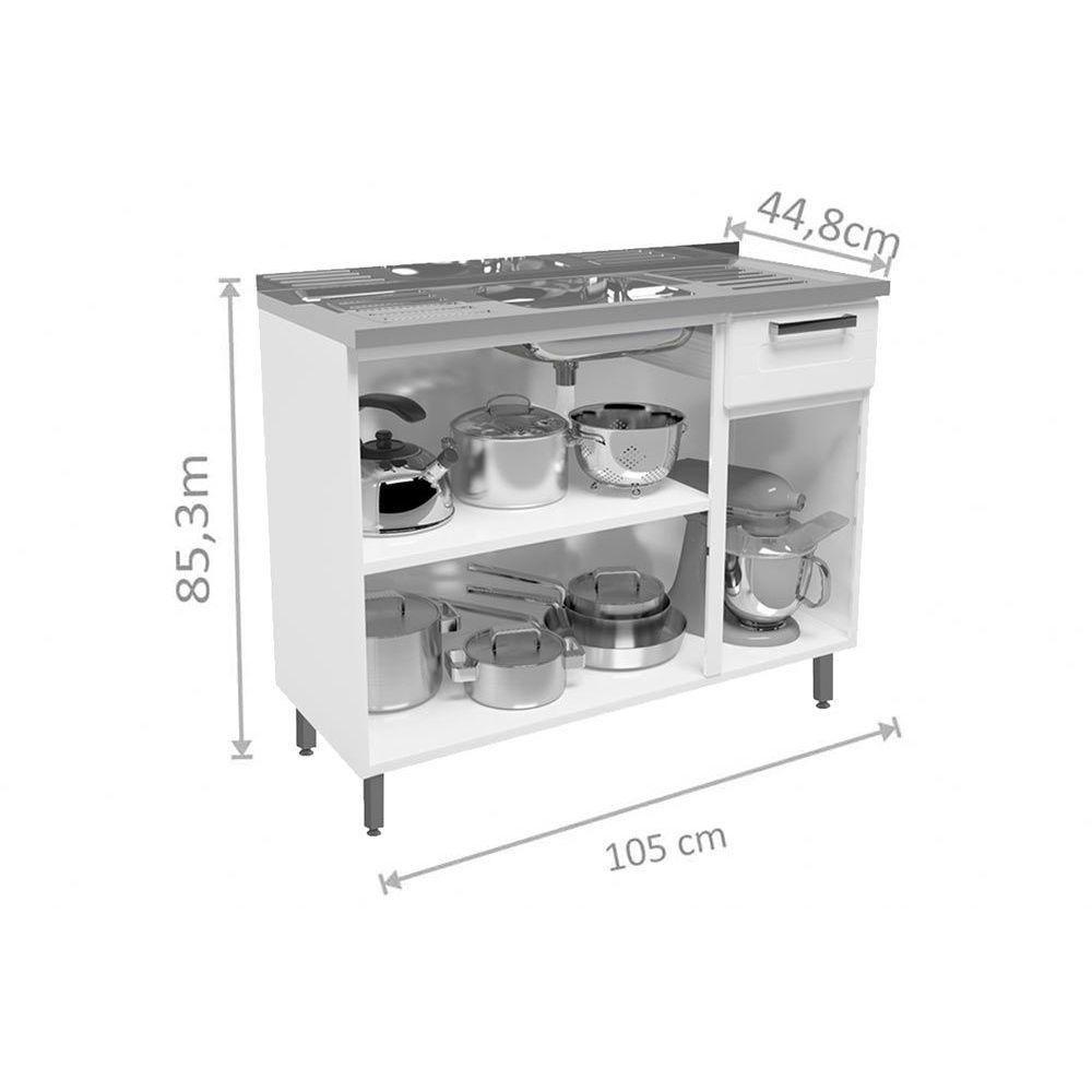 Gabinete De Cozinha Modulado Balcão Com Pia Múltipla Com 3 Portas E 1 Gaveta Branco Preto Bertolini - 3