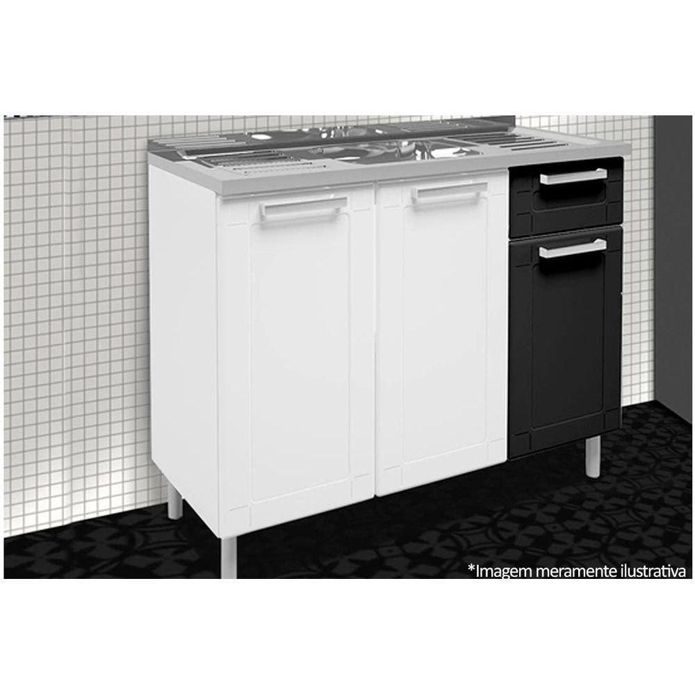 Gabinete De Cozinha Modulado Balcão Com Pia Múltipla Com 3 Portas E 1 Gaveta Branco Preto Bertolini - 4