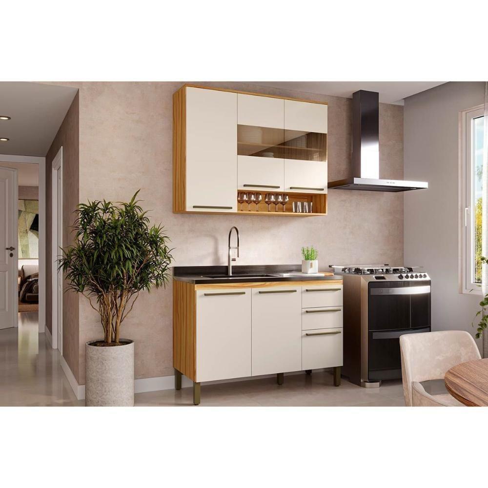 Cozinha Modulada Completa Nápoli Prime 2 Peças 1 Aéreo + 1 Balcão C2p99 Amendoa Off White Ronipa - 1