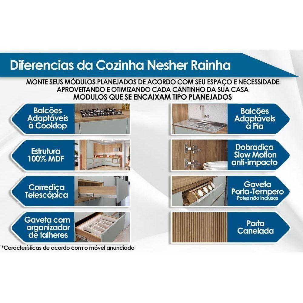 Cozinha Modulada Completa Rainha Gourmet 7 Peças 33 Aéreos + 3 Balcões + 1 Paneleiro C6p37 Branca Nature - 2