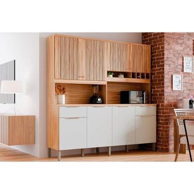 Cozinha Compacta Kit Concord Com 8 Portas E 2 Gavetas 200x206cm Amendoa Branco Ronipa