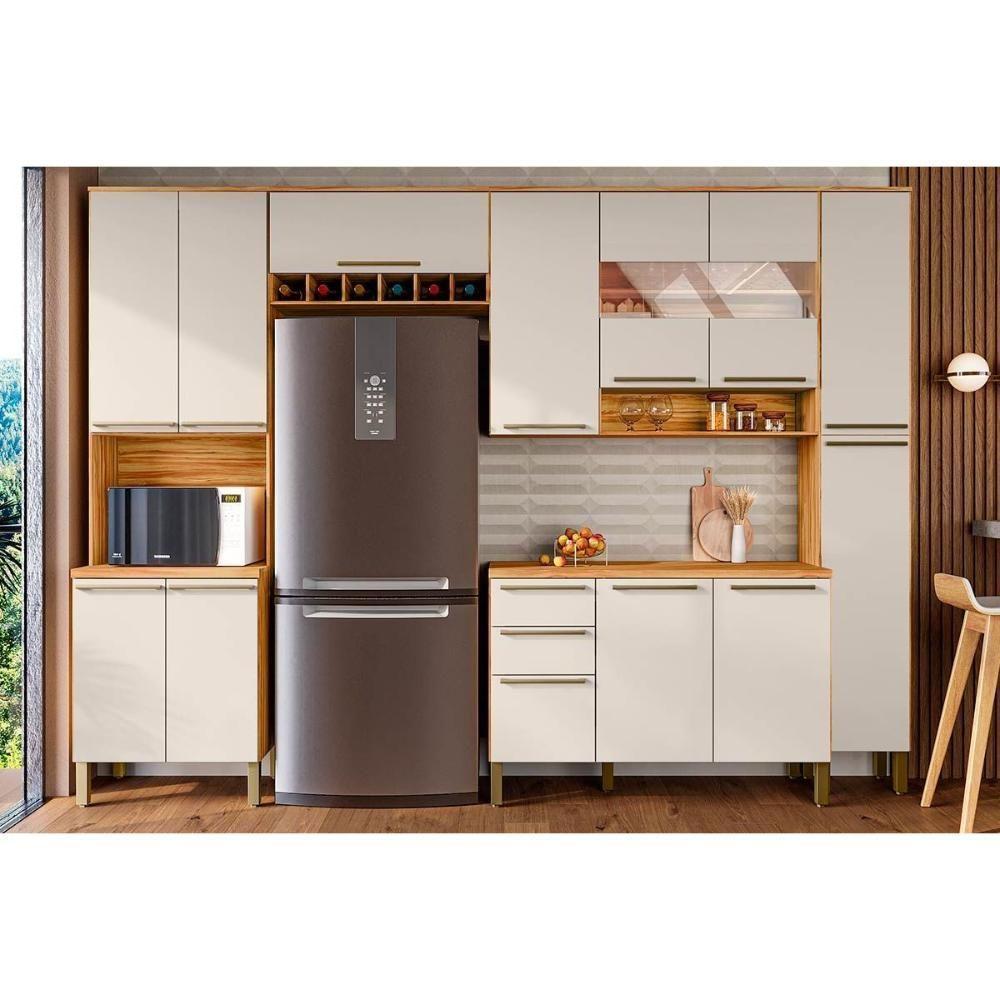 Paneleiro De Cozinha Modulado Napoli Prime Com 4 Portas E 1 Nicho Para Forno 66x222cm Amendoa Off White Ronipa - 5