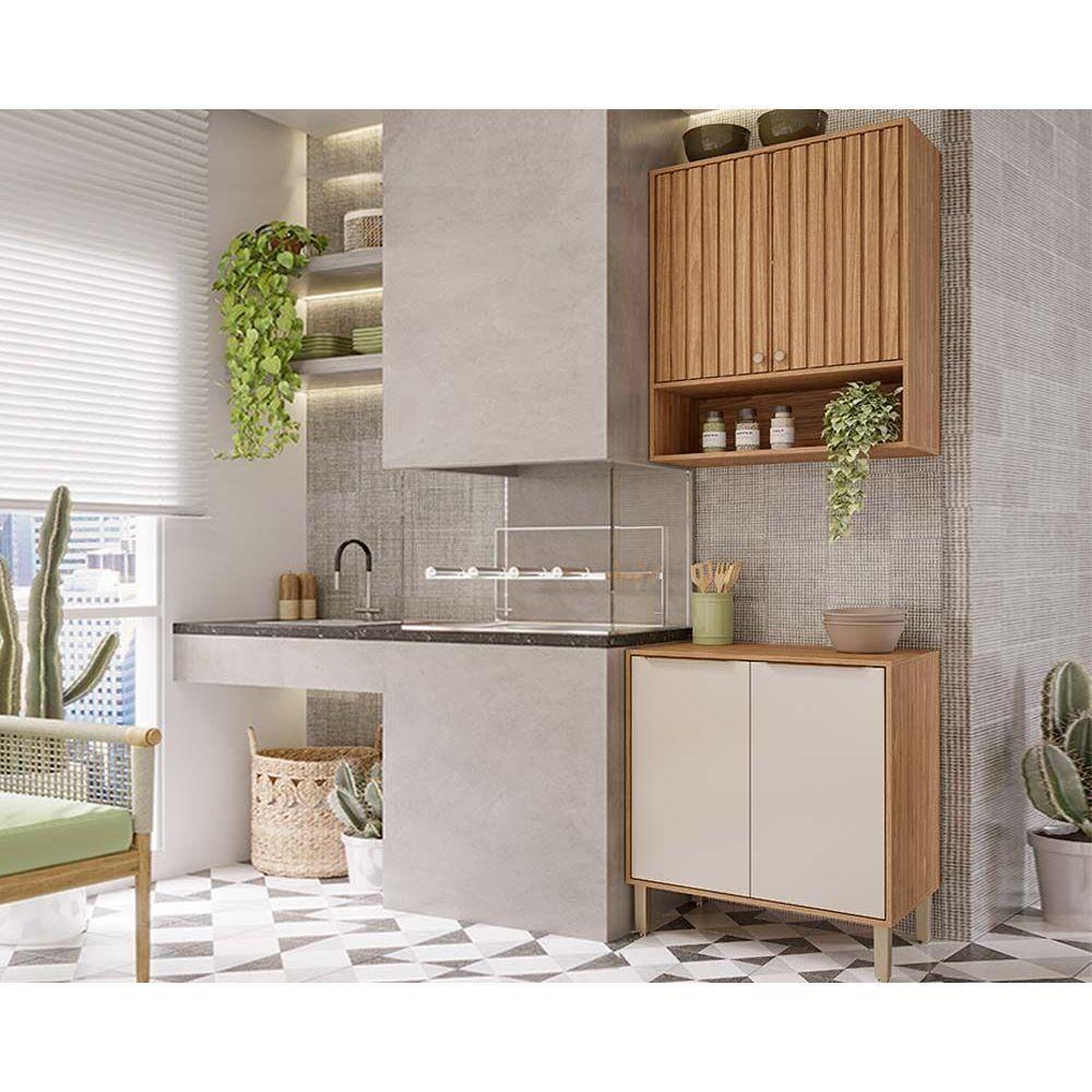 Cozinha Modulada Completa Divina 2 Peças 1 Aéreo + 1 Balcão Cz007 Freijó Off White - 1