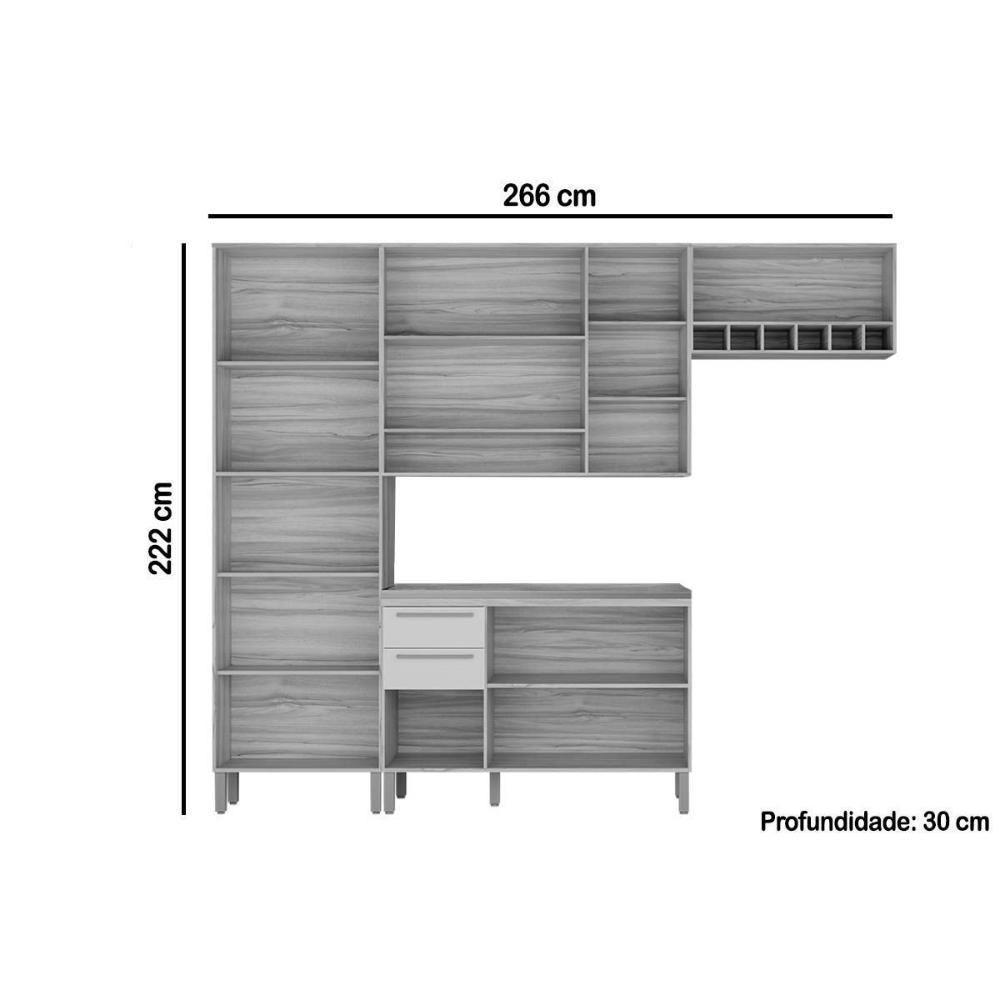 Cozinha Modulada Completa Nápoli Prime 4 Peças 2 Aéreos + 1 Balcão + 1 Paneleiro C4p66 Amendoa Off White Ronipa - 7