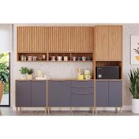 Cozinha Modulada Completa Divina 5 Peças 2 Aéreos + 2 Balcões + 1 Paneleiro Cz001 Freijó Titanium - 1