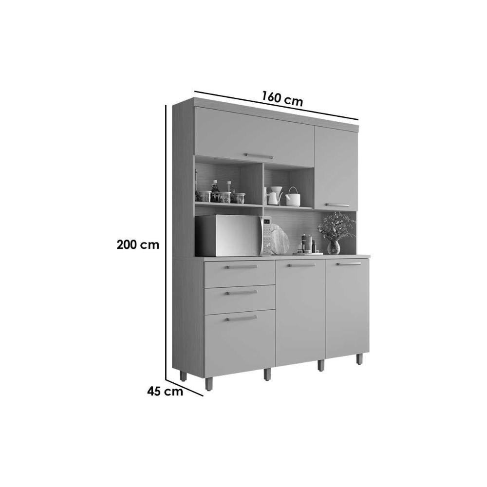 Cozinha Compacta Nobreza Com 5 Portas E 2 Gavetas 160cm Carvalho Cinza - 3