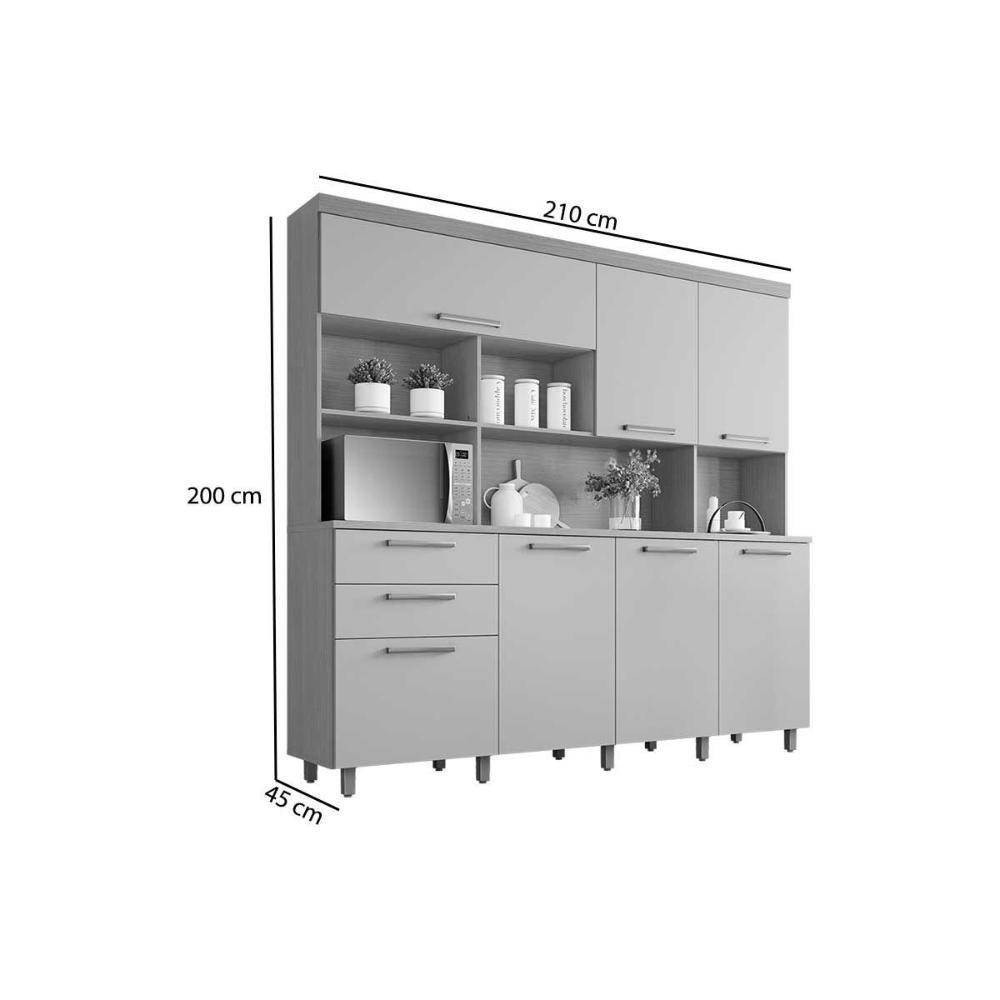 Cozinha Compacta Nobreza Com 7 Portas E 2 Gavetas 210cm Carvalho Cinza - 2