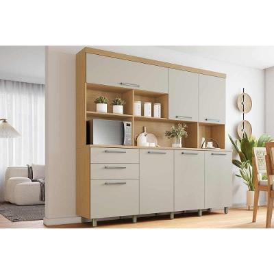 Kit de Cozinha Compacta Nobreza 7 Portas 2 Gavetas MDF 210cm Carvalho Cinza