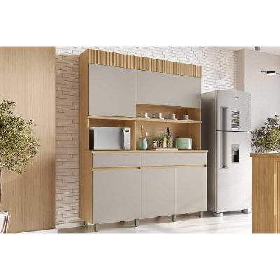 Cozinha Compacta Realeza 5 Portas 2 Gavetas MDF 160cm Carvalho Cinza com Nicho para Forno