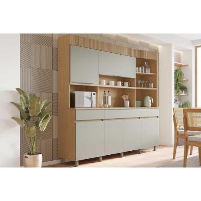 Kit de Cozinha Compacta Realeza 6 Portas 3 Gavetas MDF 220cm Cinza com Pés Reguláveis