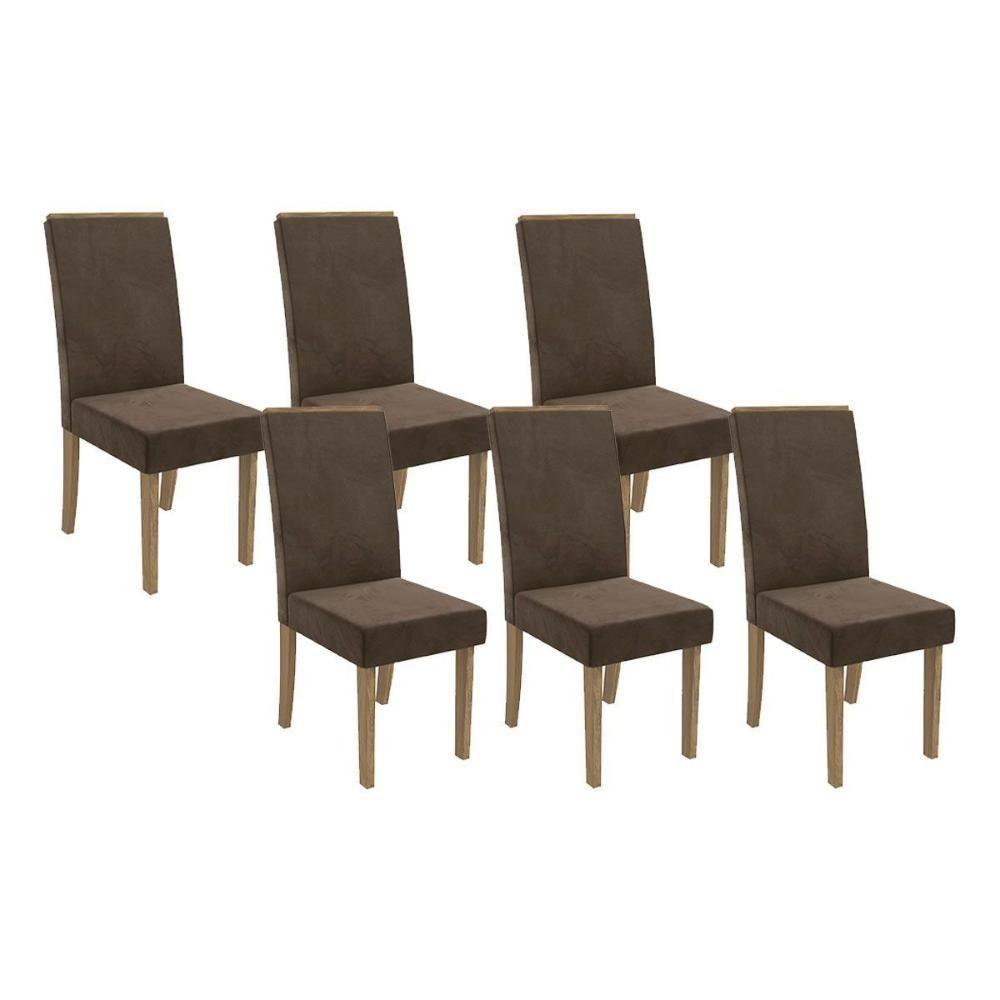 Kit 6 Cadeiras De Cozinha 2cad142ng 6 Un Nogueira Suede Marrom A033 - 1