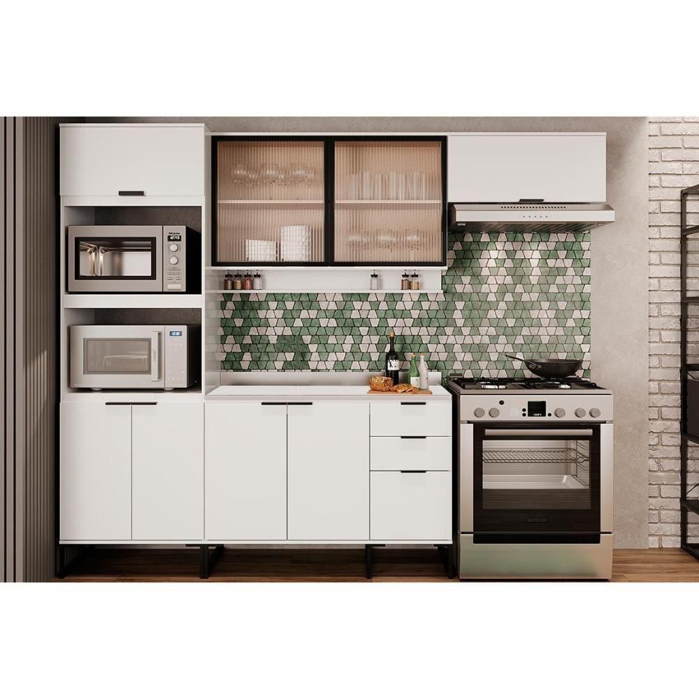 Gabinete De Cozinha Modulado Balcão Alpha 2506 3 Portas E 2 Gavetas Com Tampo 120cm Branco - 6
