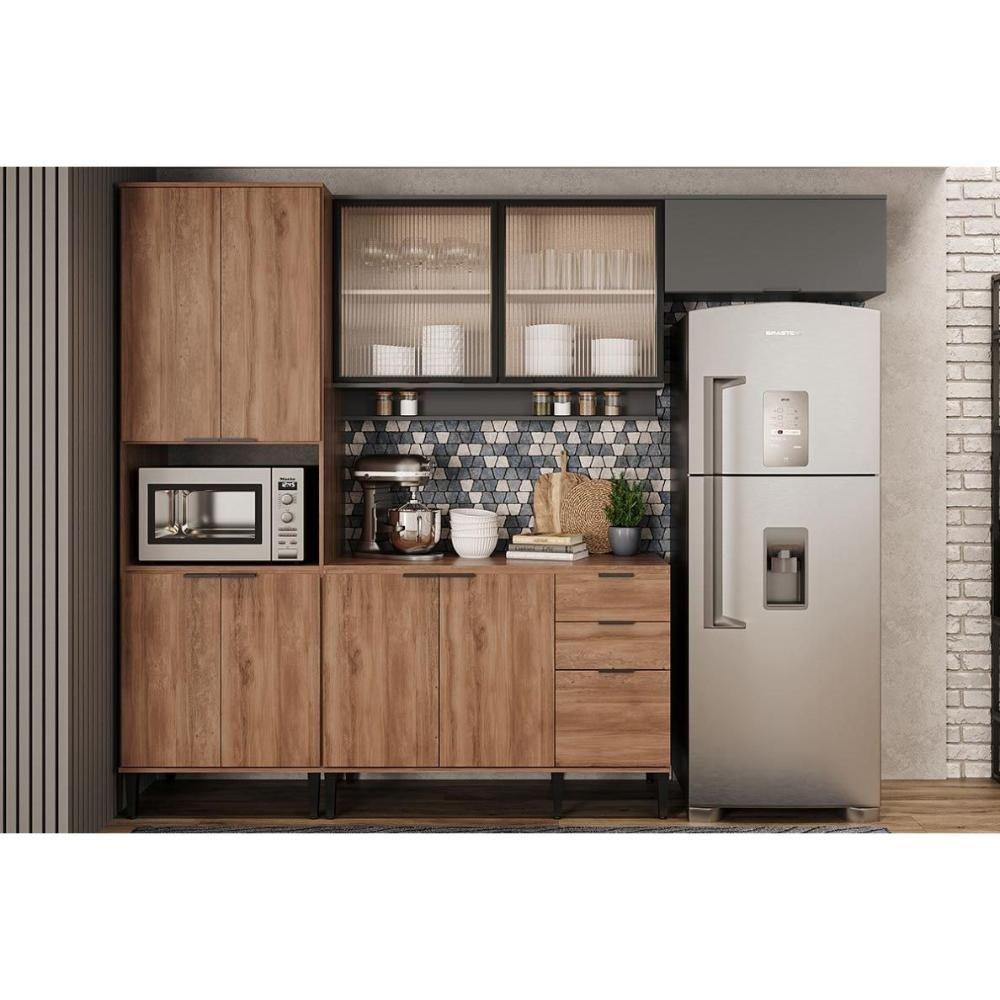 Gabinete De Cozinha Modulado Balcão Alpha 2506 3 Portas E 2 Gavetas Sem Tampo 120cm Freijó - 4