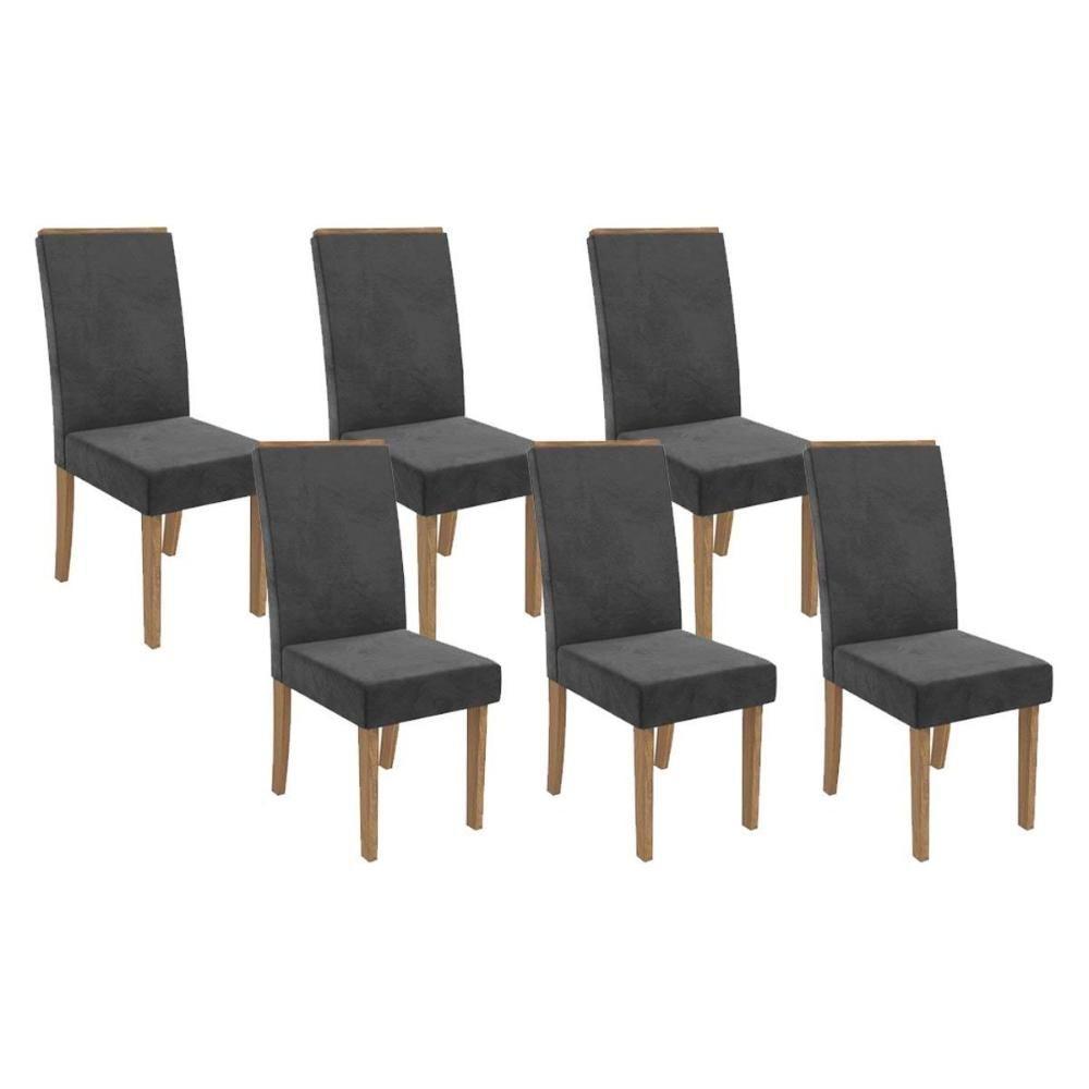 Kit 6 Cadeiras De Cozinha 2cad142ng 6 Un Nogueira Suede Cinza Titanio A050 - 1