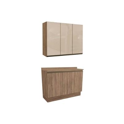Cozinha Modulada Maxxi 3 Peças 1 Aéreo + 1 Balcão + Complemento C3p11 Nogal