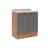 Gabinete De Cozinha Modulado Balcão Com Tampo Bella 2609 Com 2 Portas 80cm Nogal Cinza - 1