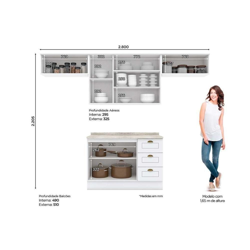 Cozinha Modulada Americana 5 Peças 3 Aéreos + 1 Balcão + 1 Complemento C5p43 Branco2 Aéreos + 1 Balcão + 1 Complemento - 3