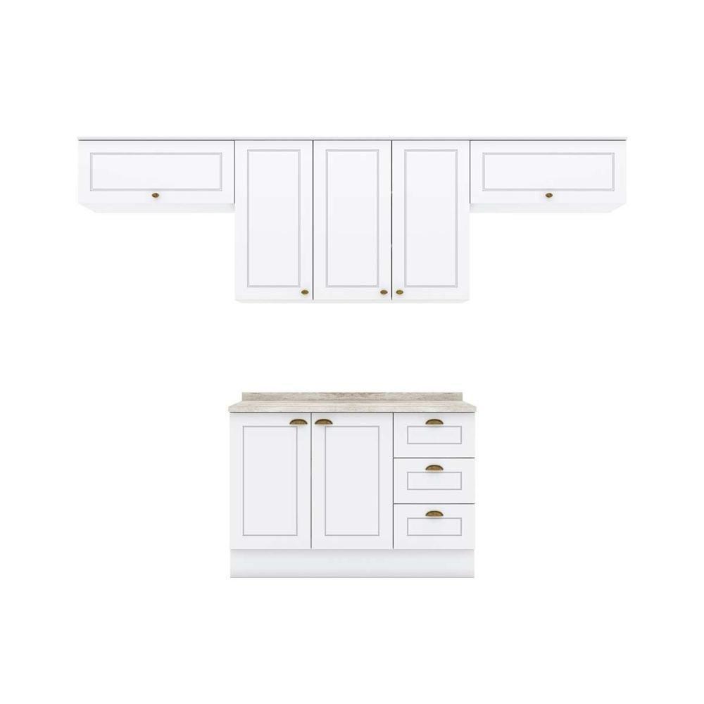 Cozinha Modulada Americana 5 Peças 3 Aéreos + 1 Balcão + 1 Complemento C5p43 Branco2 Aéreos + 1 Balcão + 1 Complemento - 5