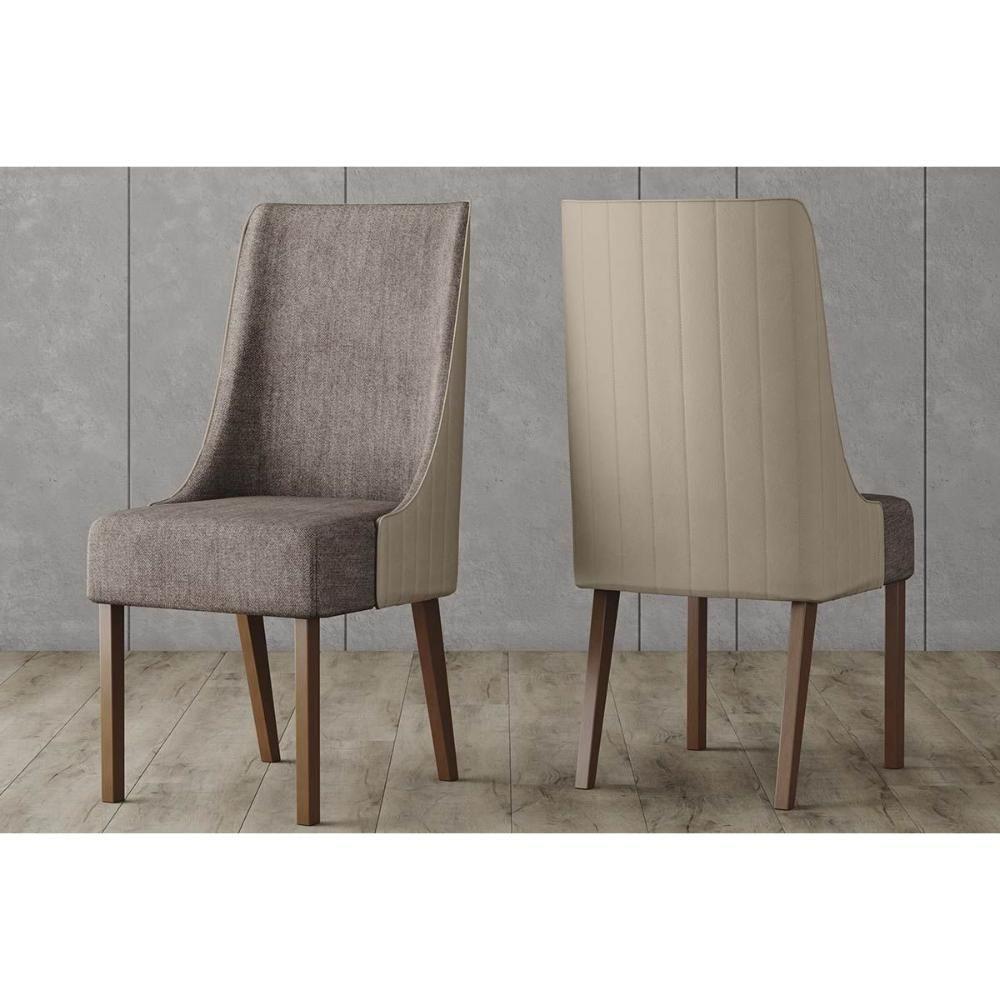 Kit 2 Cadeiras De Cozinha Ivy 2 Un Nature Linho Capuccino Courano Marrom - 1