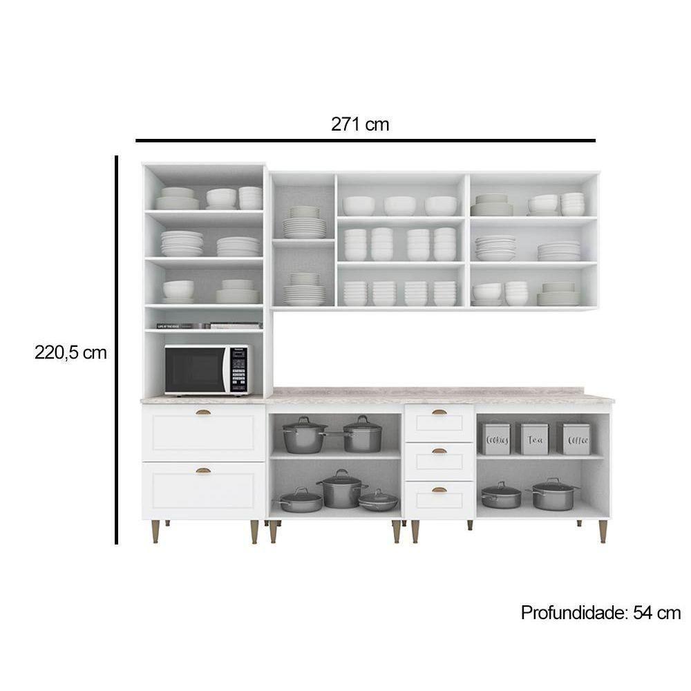 Cozinha Modulada Americana 7 Peças 2 Aéreos + 2 Balcões + 1 Paneleiro + 2 Complementos Com Pés C5p52 Branco2 Aéreos + 1 Balcão + 1 Complemento - 5