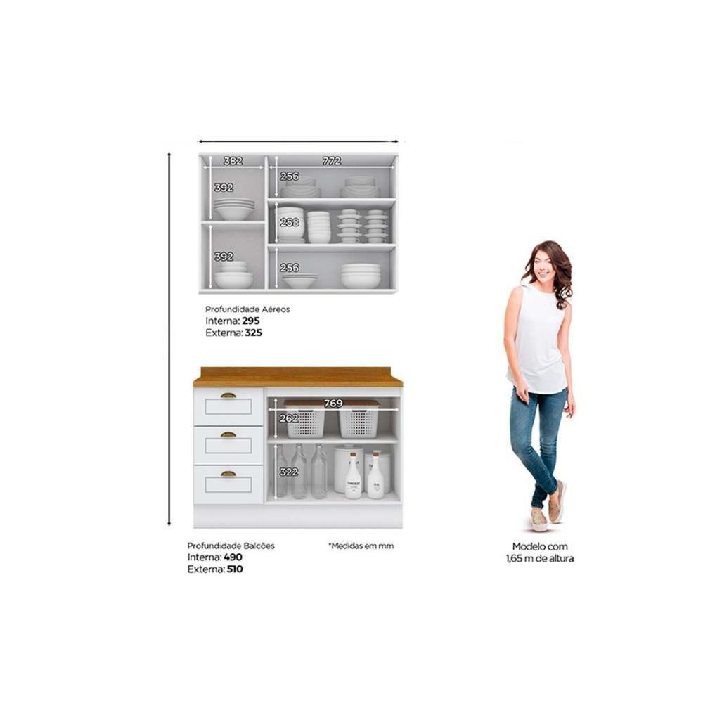 Kit Cozinha Modulada 3 Peças Americana 1 Aéreo + 1 Balcão + Complemento Cz126 Branco - 4
