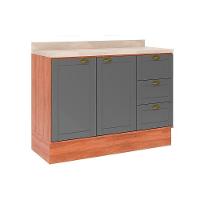 Gabinete De Cozinha Modulado Balcão Com Tampo Bella 2608 Com 2 Portas E 3 Gavetas 120cm Nogal Cinza - 1