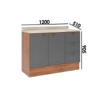 Gabinete De Cozinha Modulado Balcão Com Tampo Bella 2608 Com 2 Portas E 3 Gavetas 120cm Nogal Cinza - 2